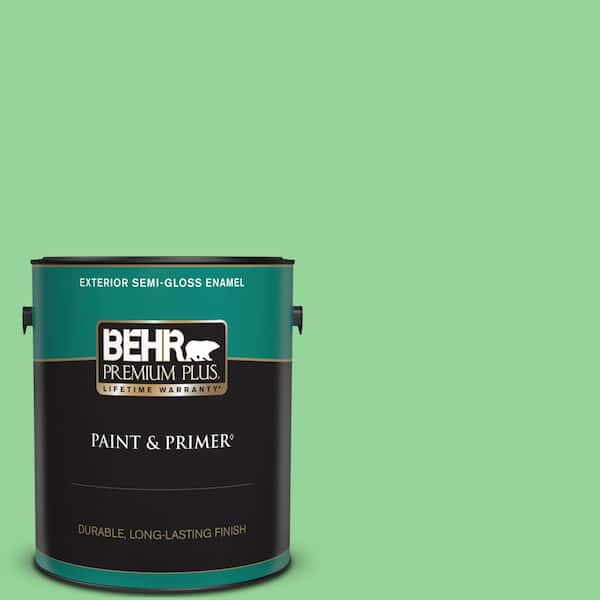 BEHR PREMIUM PLUS 1 gal. #P390-4 Young Green Semi-Gloss Enamel Exterior Paint & Primer