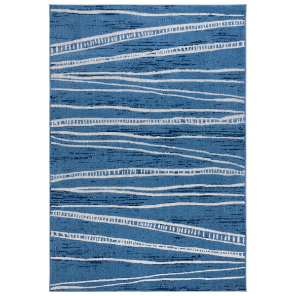 Cottage Blue 9 ft. x 12 ft. Abstract Striped Indoor/Outdoor Area Rug