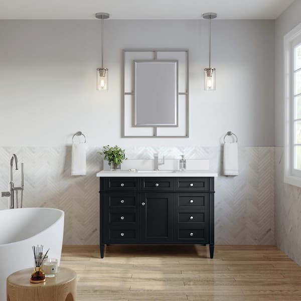 James Martin Vanities Brittany 48.0 in. W x 23.5 in. D x 34.0 in. H Bathroom Vanity in Black Onyx with White Zeus Silestone Quartz Top