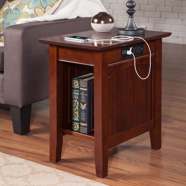 Nantucket Walnut Chair Side Table with Charging Station