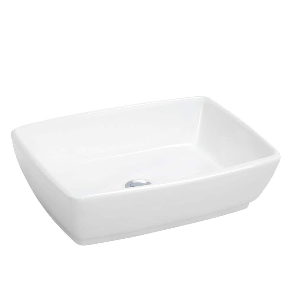 White Ceramic Rectangular Above-Counter Vessel Sink