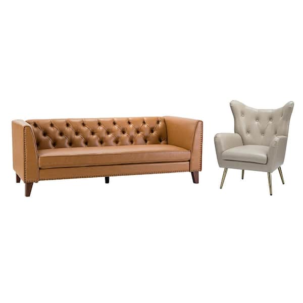 JAYDEN CREATION Frank Beige 83 in. 2-Piece Living Room Set With Classic Flared Arms