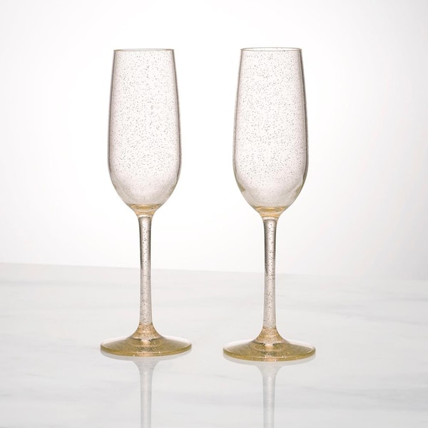 Q Squared - Hudson 4-Piece Tritan Acrylic 7 oz. Glitter Champagne Flute Set