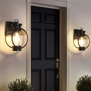 Hawaii 11.8 in. H 1-Bulb Black Hardwired Outdoor Sconce Dusk to Dawn Wall Lantern Sconce (2-Pack)