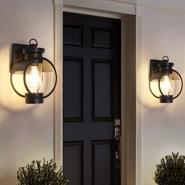 Hawaii 11.8 in. H 1-Bulb Black Hardwired Outdoor Sconce Wall Lantern Sconce No Bulbs Included (2-Pack)