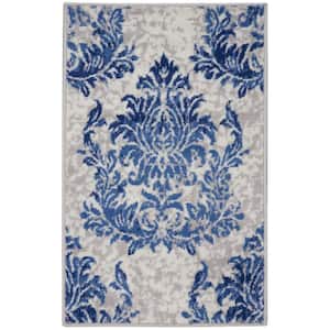 Whimsicle Ivory Navy doormat 2 ft. x 3 ft. Floral Farmhouse Kitchen Area Rug