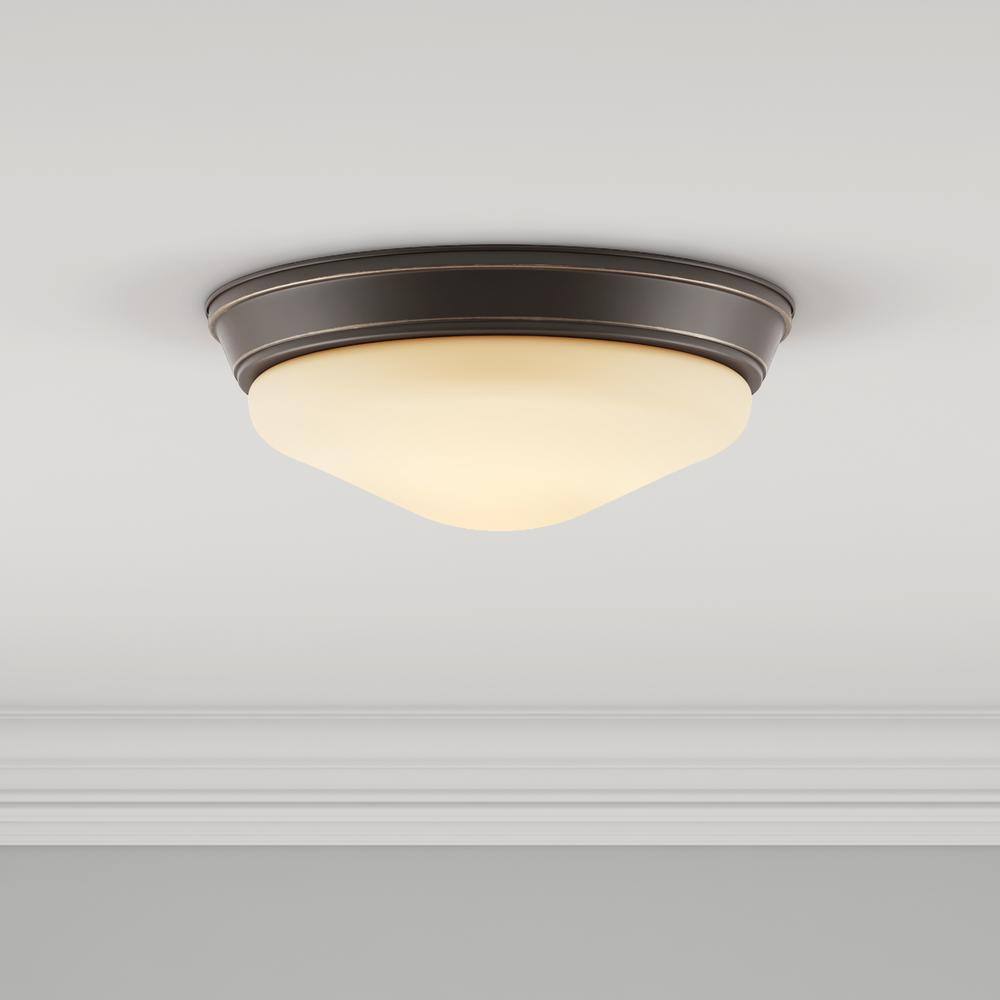 Antique Bronze 12.6" LED Flush Mount with Etched Glass
