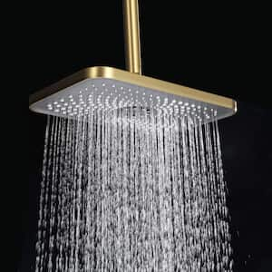 ABS Rectangular 1-Spray Patterns with 1.59 GPM 11 in. Wall Mount or Ceiling Mount Rain Fixed Shower Head in Brushed Gold