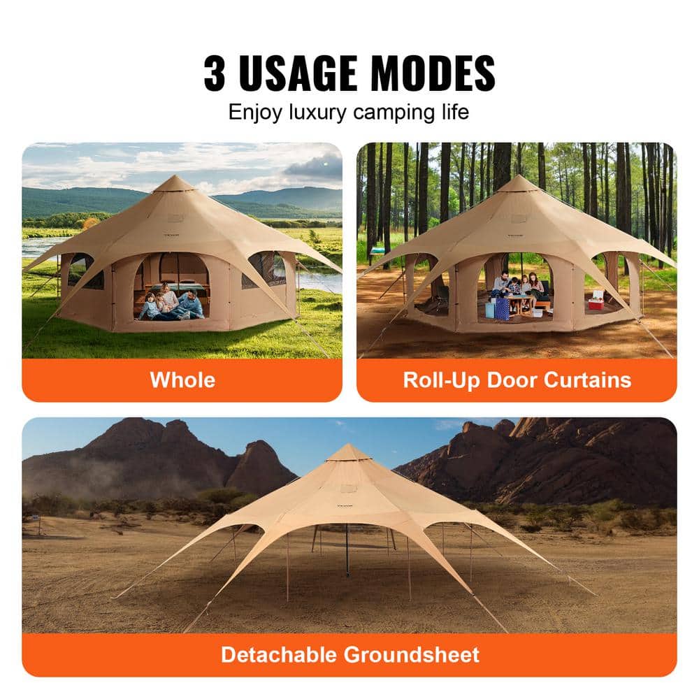16.4ft Beige Canvas Four Season Yurt for 8 Person Camping