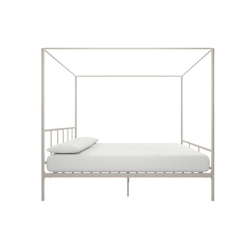 Marion Queen White Metal Canopy Platform Bed with Headboard