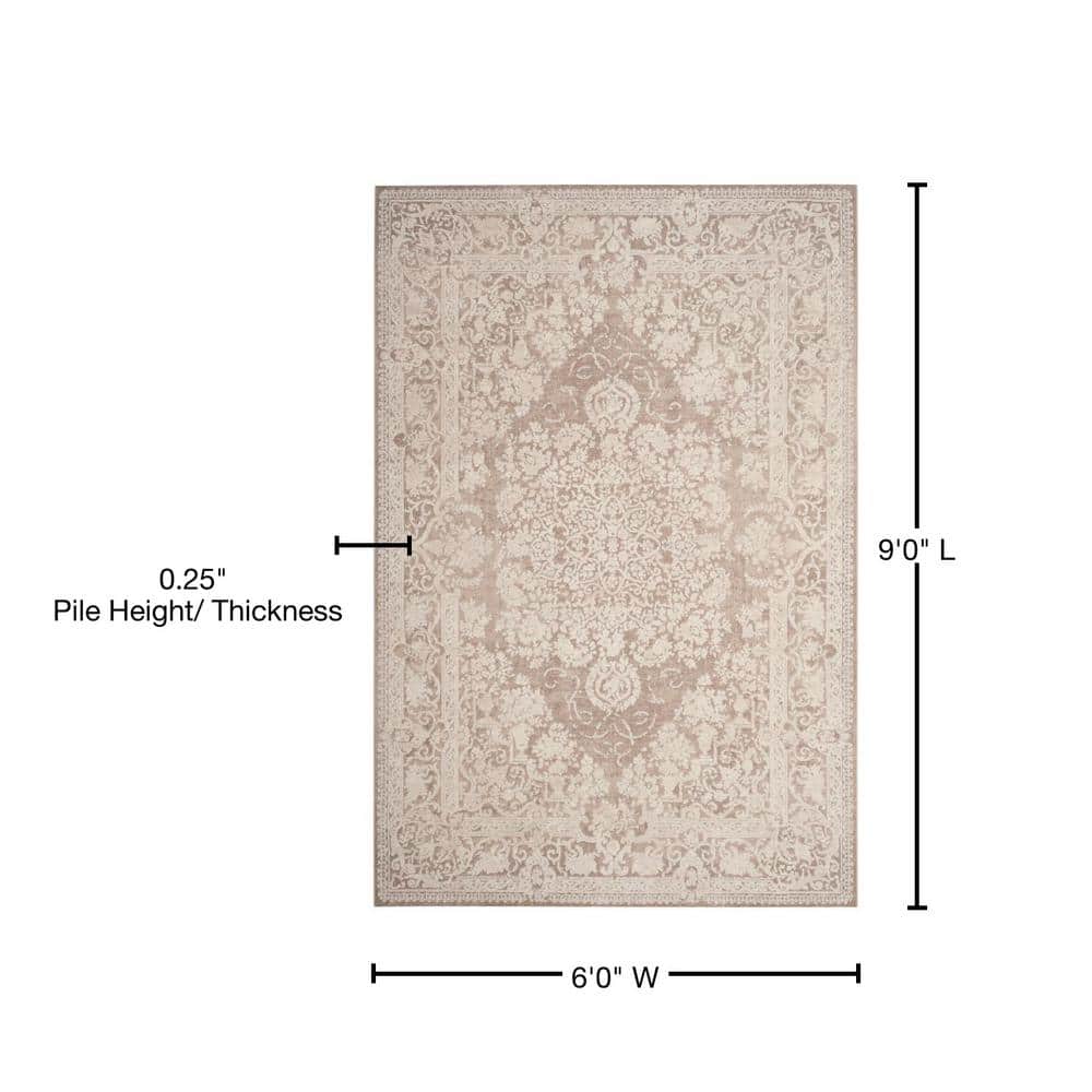 Elegant Vintage Floral Beige & Cream Synthetic Area Rug - 6' x 9'