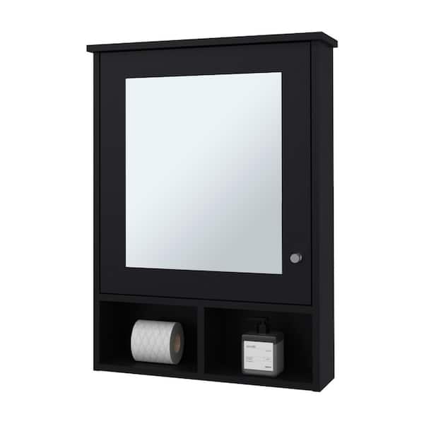 21 in. W x 29 in. H Rectangular Melamine Surface Mount Medicine Cabinet with Mirror in Black