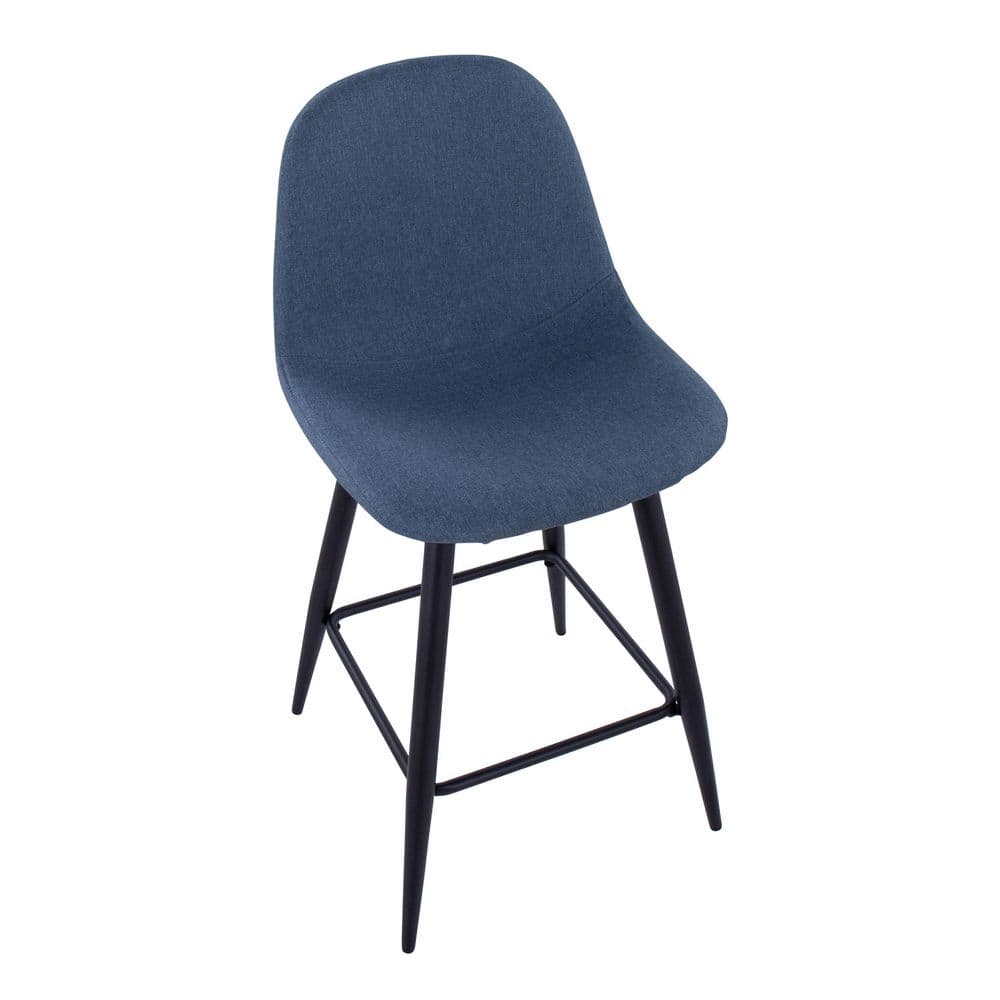 Mid-Century Modern Blue Fabric Counter Stools, Set of 2
