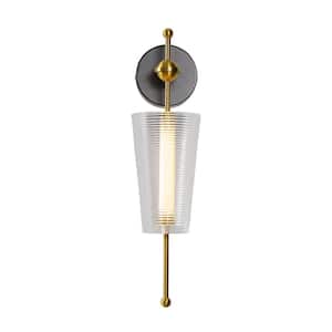 Toscana 5 in. Wide 7-Watt Antique Brass ETL Certified Integrated LED Sconce with Clear Frosted Glass Shade