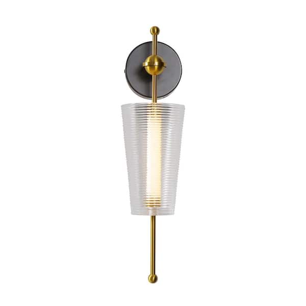 VONN Lighting Toscana 5 in. Wide 7-Watt Antique Brass ETL Certified Integrated LED Sconce with Clear Frosted Glass Shade