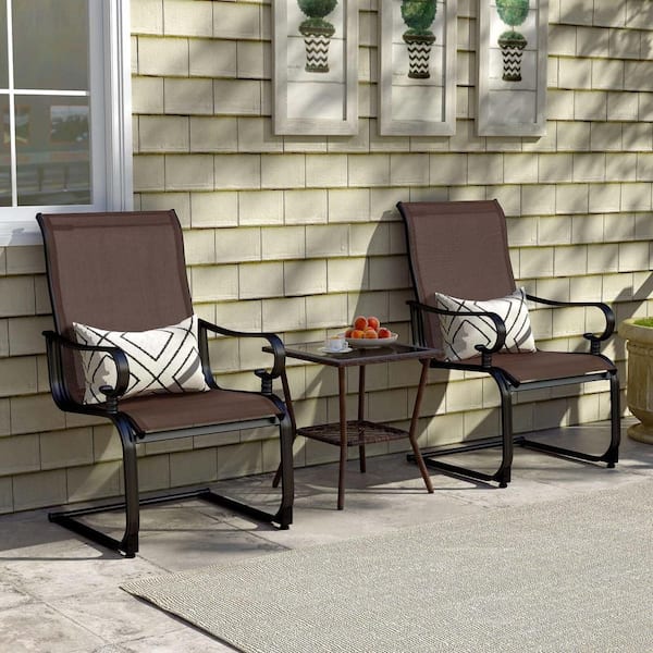 Brown Patio Chairs C-Spring Motion Chairs with Quick-Drying and Breathable Fabric Outdoor Dining Chair (Set of 2)