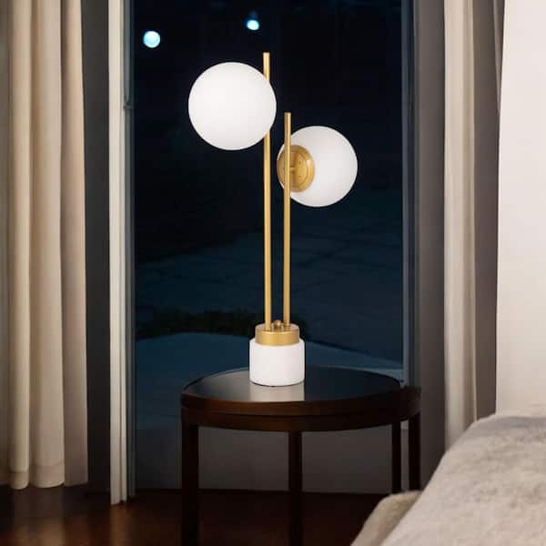 23 in. Gold Double Diffuser Table Lamp with White Glass Shade
