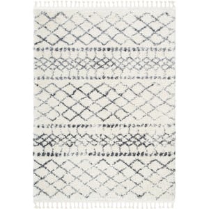 Ivory 5 ft. 3 in. x 7 ft. 3 in. Chole Blossom Moroccan Trellis Super Soft and Thick Shag Area Rug