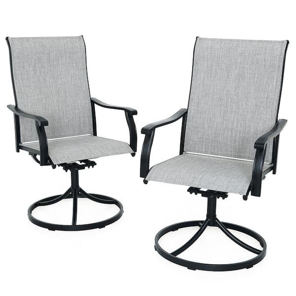 Anmutig Swivel Sling Metal Patio Outdoor Dining Armchair-Gray (2 Pack)