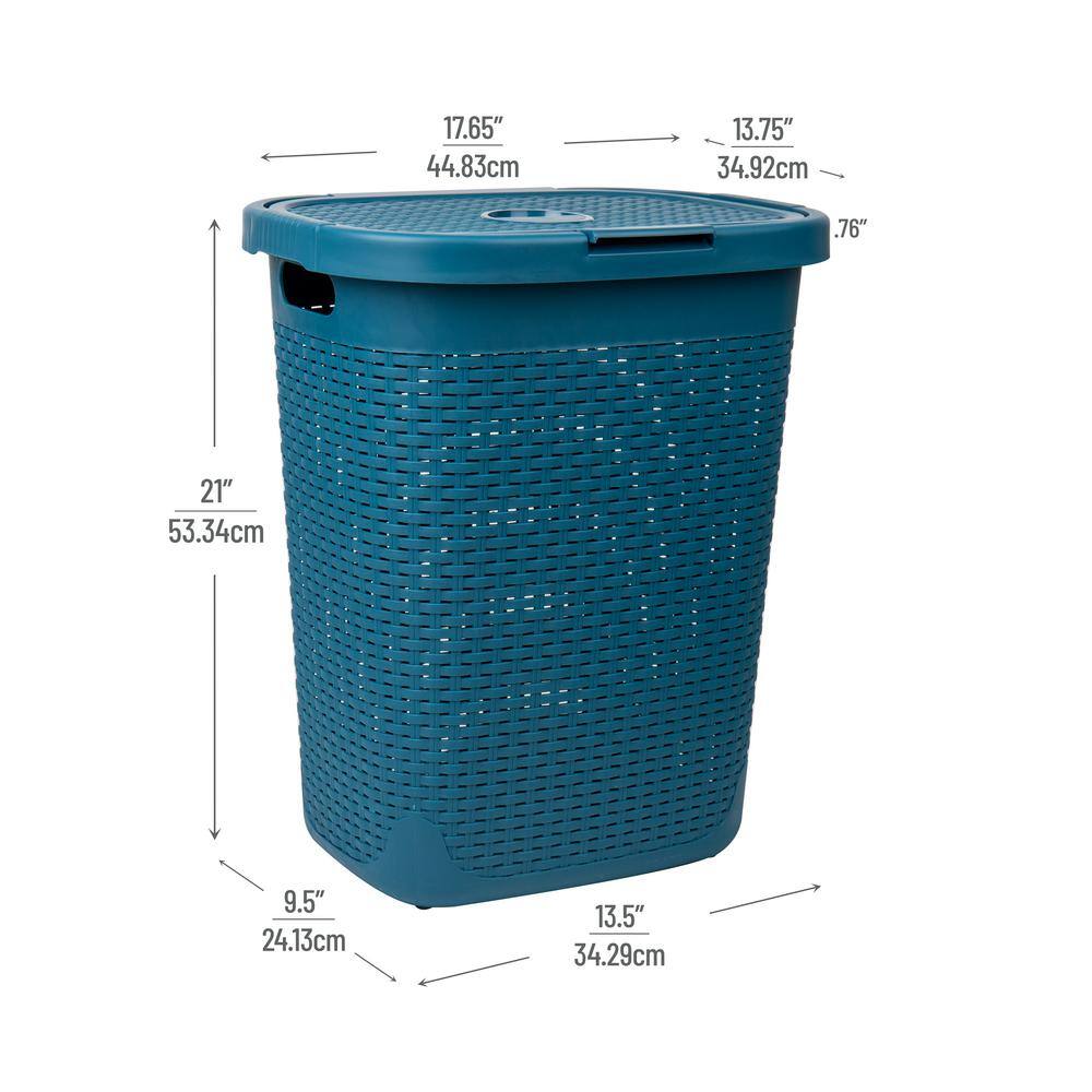 Blue Wicker Design Plastic Upright Hamper with Lid
