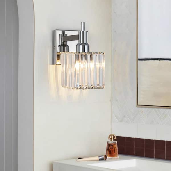 Orillia 4.72 in. 1-Light Modern Chrome Bathroom Vanity Light with Crystal Shades