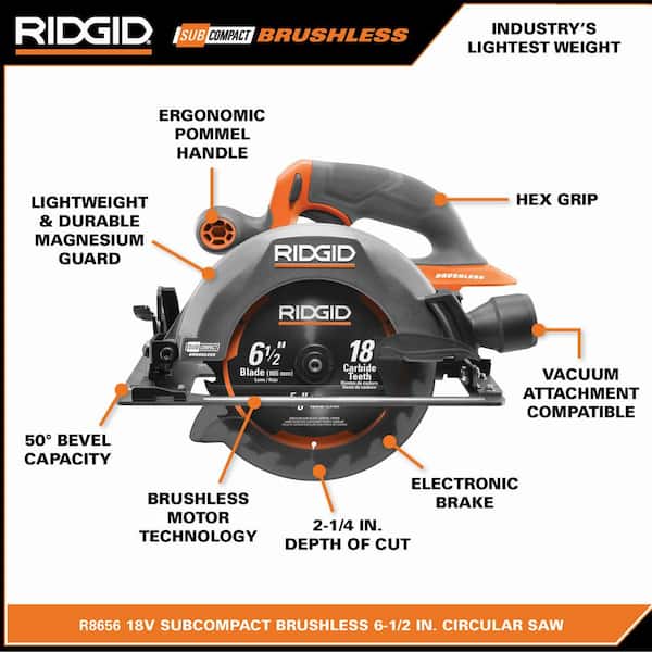 RIDGID R8656KN 18V SubCompact Brushless Cordless 6-1/2 in. Circular Saw Kit with 4.0 Ah MAX Output Battery and Charger - 3