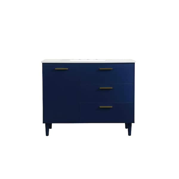 Unbranded Simply Living 42 in. W x 22 in. D x 34 in. H Bath Vanity in Blue with Ivory White Engineered Marble Top