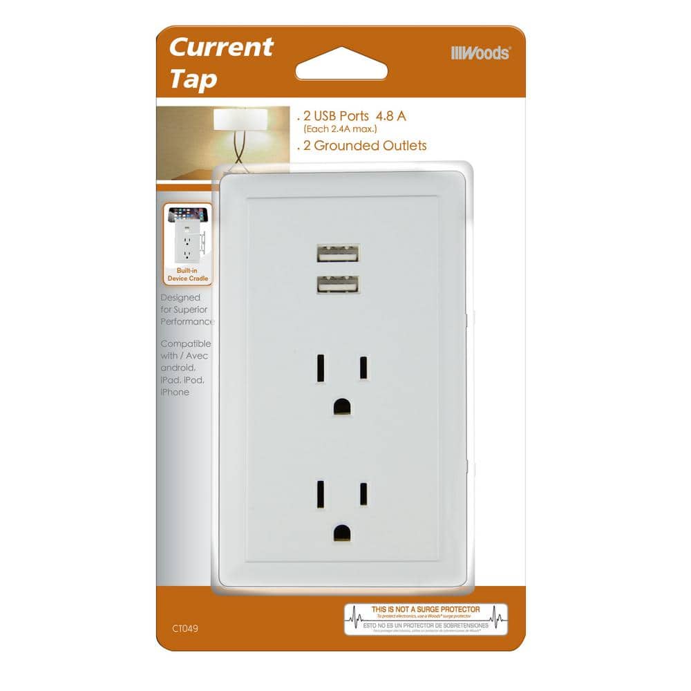 White Tamper Resistant Wall Outlet with 2 USB Ports