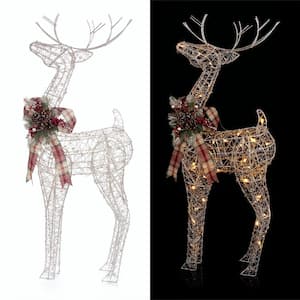 36 in. Gold Wire Christmas Reindeer Decor with White LEDs Large