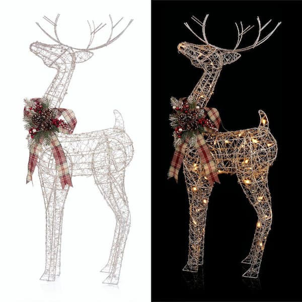 Alpine 36 in. Gold Wire Christmas Reindeer Decor with White LEDs ...