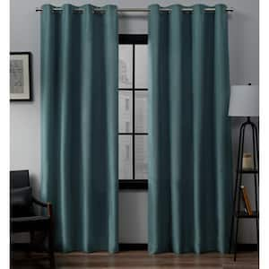 Loha Blue Teal Solid Light Filtering Grommet Top Curtain, 54 in. W x 96 in. L (Set of 2)