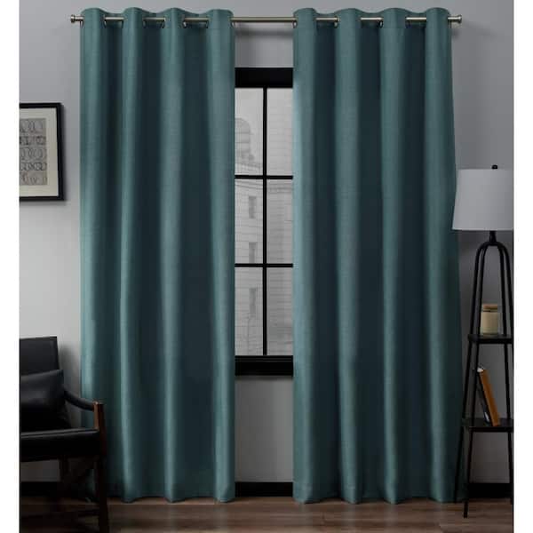 EXCLUSIVE HOME Loha Blue Teal Solid Light Filtering Grommet Top Curtain, 54 in. W x 96 in. L (Set of 2)