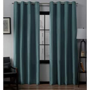 Loha Blue Teal Solid Light Filtering Grommet Top Curtain, 54 in. W x 84 in. L (Set of 2)