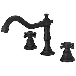 8 in. Widespread 2-Handle 3-Hole Bathroom Faucet with Drain Kit and cUPC Water Supply Lines in Matte Black