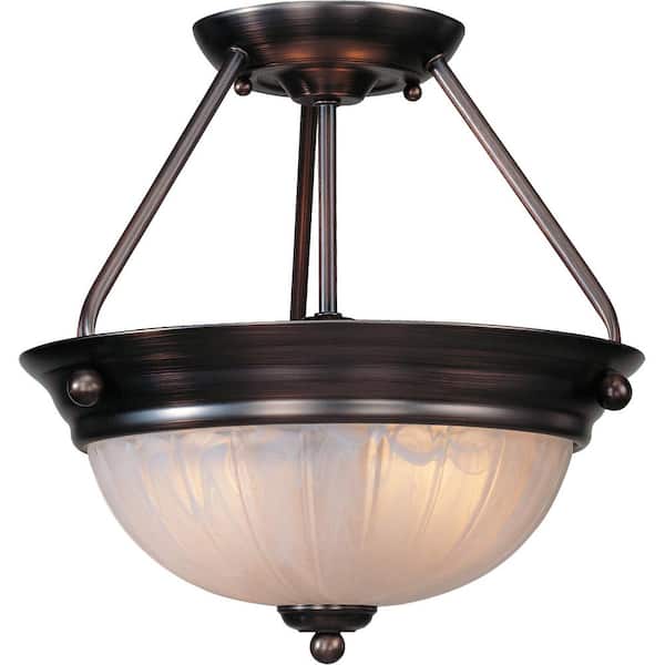 Volume Lighting Marti 2-Light Indoor Antique Bronze Semi-Flush Mount Ceiling Fixture with Alabaster Melon Glass Bowl