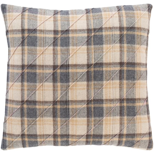 Home Decorators Collection Beige Plaid 18 in. x 18 in. Square Decorative Throw Pillow