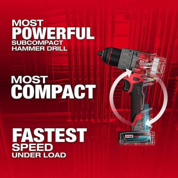 M12 FUEL 12V Lithium-Ion Brushless Cordless 1/2 in. Hammer Drill Kit with 4.0 Ah and 2.0 Ah Battery, Case, & Spot Blower
