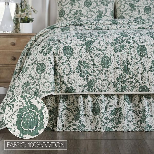 VHC BRANDS Dorset 16 in. Farmhouse Green Floral Twin Bed Skirt