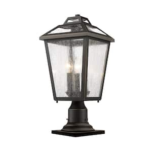 Bayland 19.5 in. 3-Light Bronze Aluminum Outdoor Hardwired Weather Resistant Pier Mount-Light with No Bulbs Included