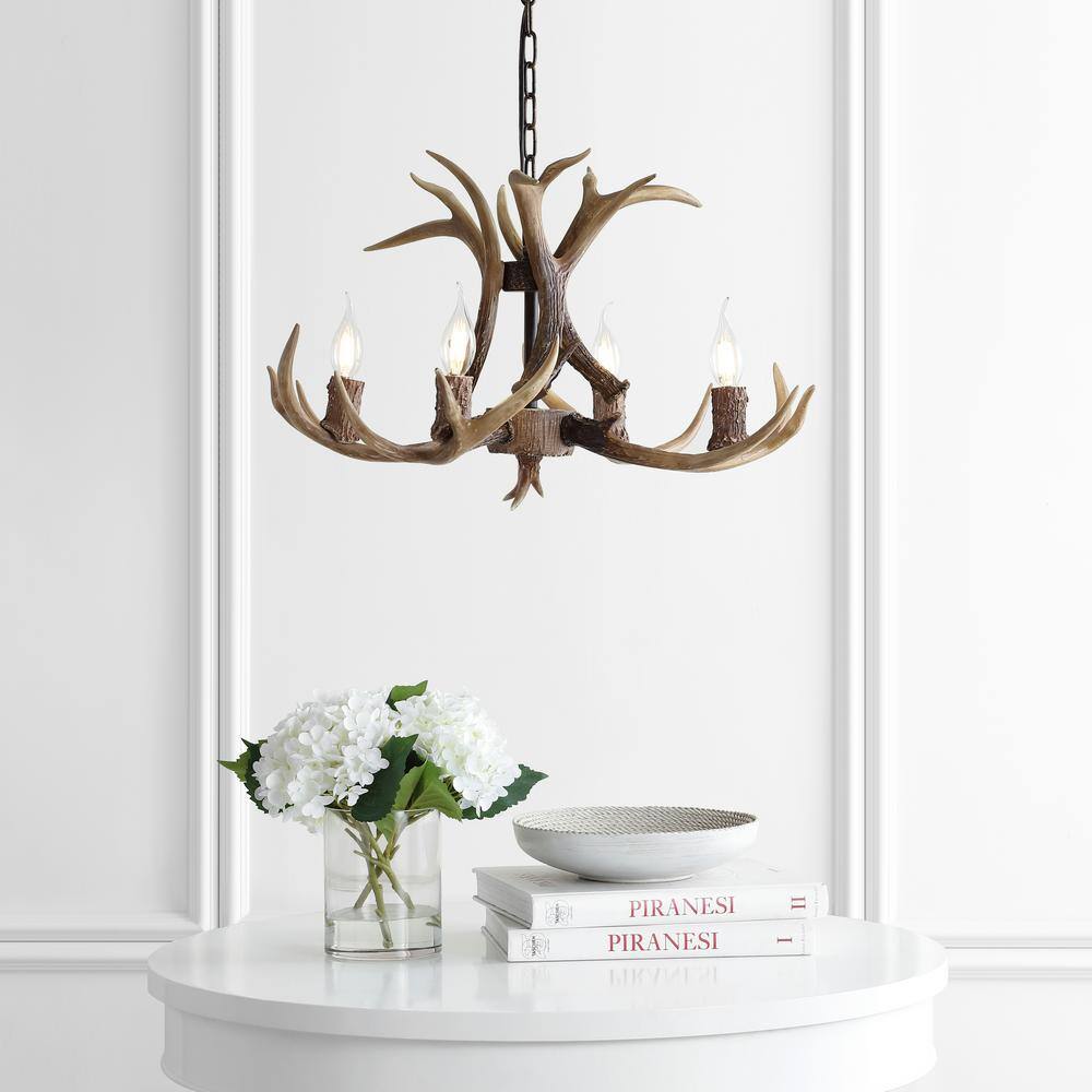 Eldora 27" Brown Resin Antler 4-Light LED Chandelier