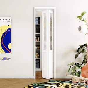 24 in x 80 in White, MDF, Half Tempered Glass Panel Bi-Fold Interior Door for Closet, with Hardware Kits