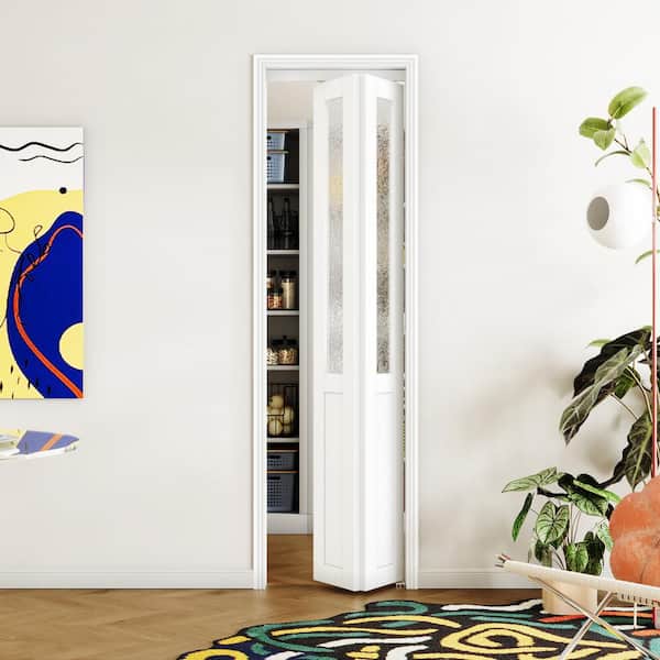 TENONER 24 in x 80 in White, MDF, Half Tempered Glass Panel Bi-Fold Interior Door for Closet, with Hardware Kits