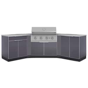 Outdoor Kitchen 129.95 in. W x 24 in. D x 48.5 in. H Aluminum 7-Piece Cabinet Set with 40 in. NG Performance Grill