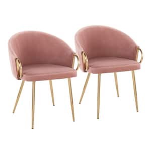 Claire Blush Pink Velvet and Gold Metal Arm Chair (Set of 2)