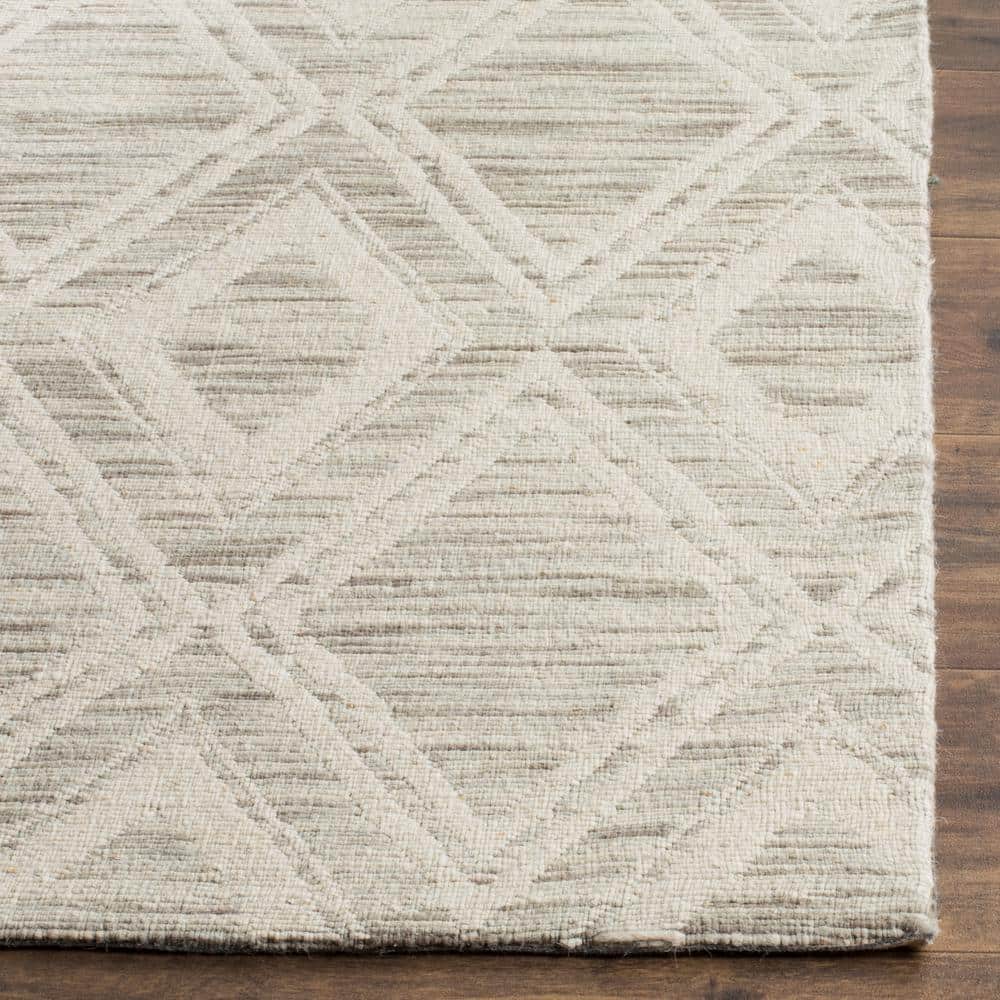 Ivory and Light Brown Geometric Wool Area Rug, 8' x 10'