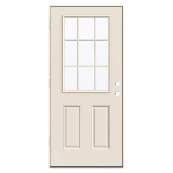 JELD-WEN 36 in. x 80 in. 9 Lite Primed Fiberglass Prehung Right-Hand Outswing Front Door