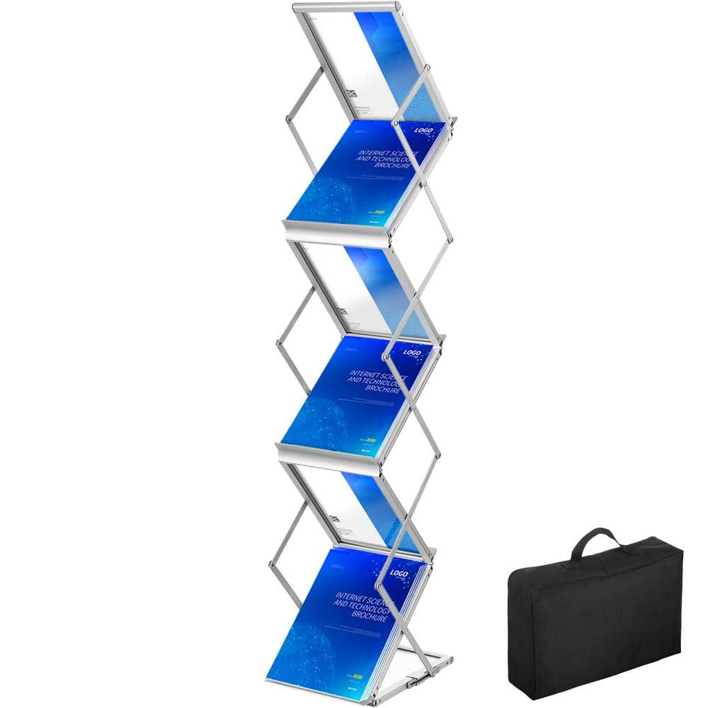 VEVOR Magazine Display Stand, Literature Rack 6-Pockets Aluminum Magazine Rack Holder Brochure display with Carrying Bag