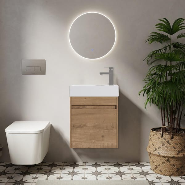 FUNKOL 18 in. W Simplicity Style Freestanding Small Bathroom Vanity with Single Sink and Soft Closing Door in Dark Brown