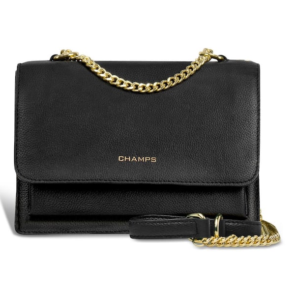 CHAMPS Champs Gala Collection Black Leather Clutch Shoulder Tote