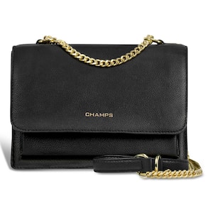 Champs Gala Collection Black Leather Clutch Shoulder Tote Bag